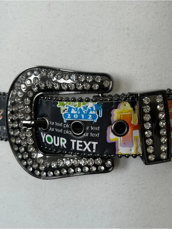 Y2K Style Black Abstract Print Rhinestone Belt - Picture 3 of 8